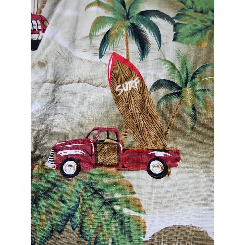 RJC Hawaiian Shirt WOODY CARS TRUCKS Surfboards Palm Trees Resort Vintage Y2K XL